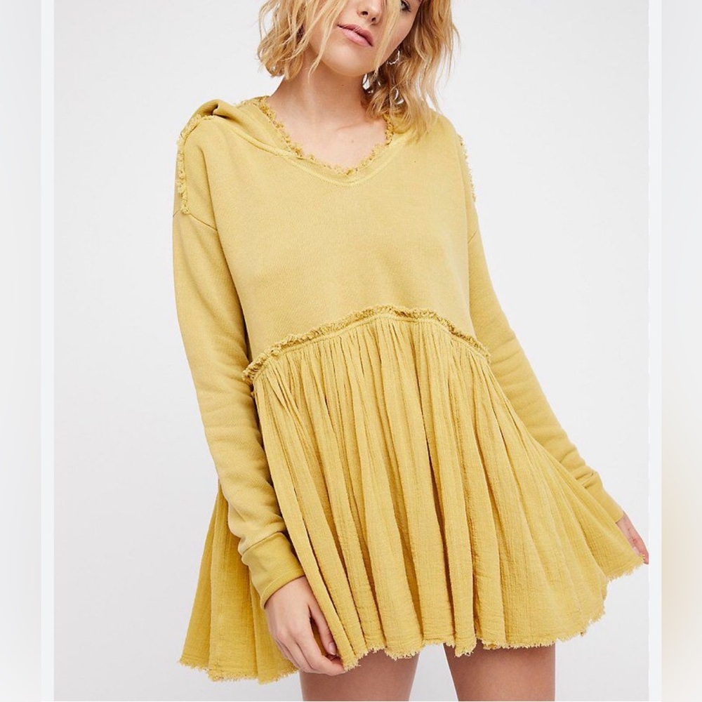 Free People Summer Dreams Pullover yellow mustard XS oversized